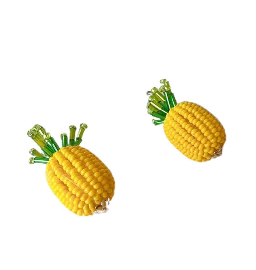 2033 Handmade Yellow Pineapple Charms, Cute Beaded Tropical Fruit Beaded
